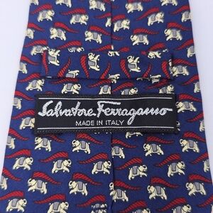 Salvatore Ferragamo Italian Made Silk Elephant Tie Necktie -Red/Blue